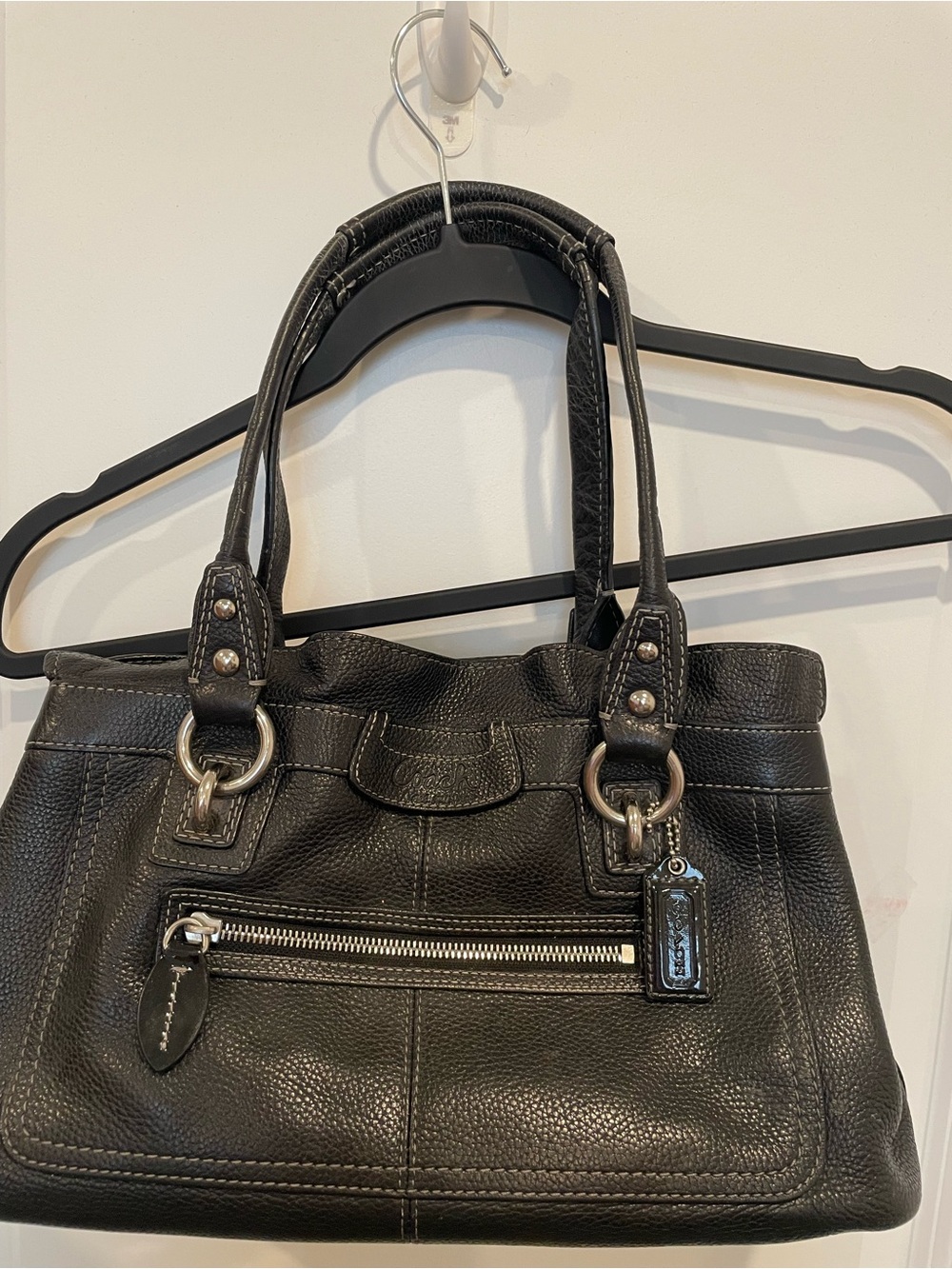 Coach Black Pebble Leather Shoulder Bag with Silver Hardware